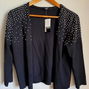 Premise Studio NWT Women's Faux‎ Pearl Embellished Long Sleeve Open Cardigan M